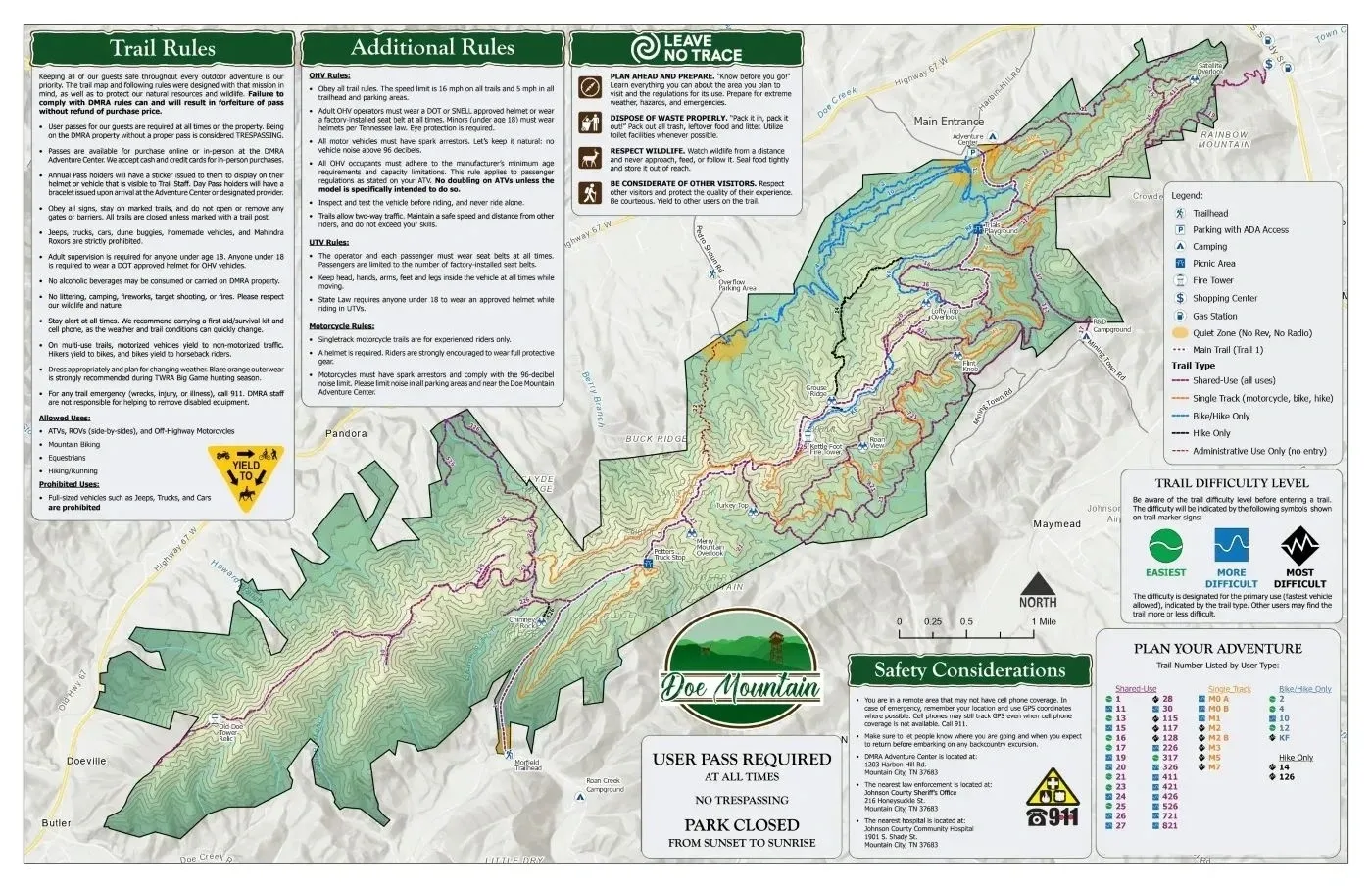 A map of the trail system for hiking.